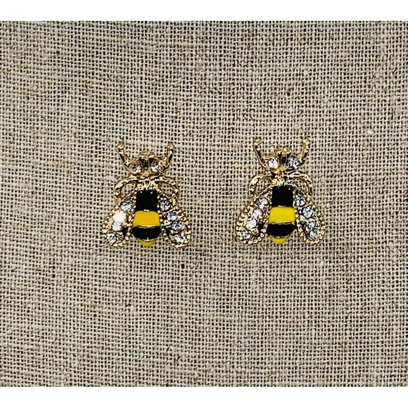 Crystals Bee Stud Earrings - Picture 2 of 5